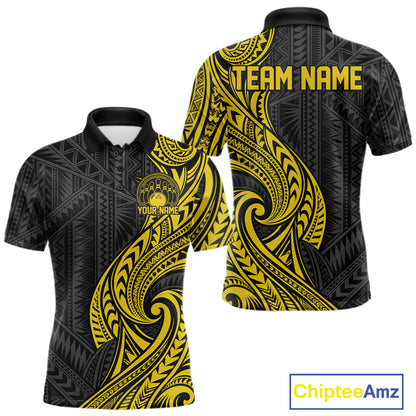 Custom Black And Gold Tribal Bowling Men Polo Shirt, Bowling Team League Shirt IPHW12488