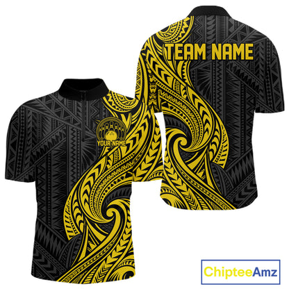 Custom Black And Gold Tribal Bowling Men Quarter Zip Shirt, Bowling Team League Shirt IPHW12488