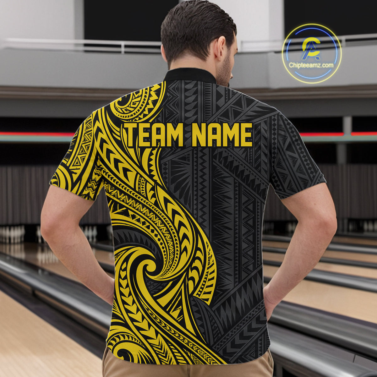 Custom Black And Gold Tribal Bowling Men Quarter Zip Shirt, Bowling Team League Shirt IPHW12488