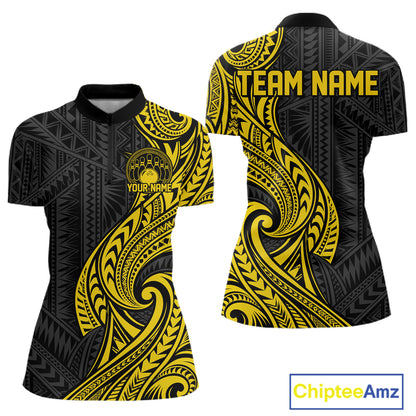 Custom Black And Gold Tribal Bowling Women Quarter-Zip Shirt, Bowling Team League Shirt IPHW12488