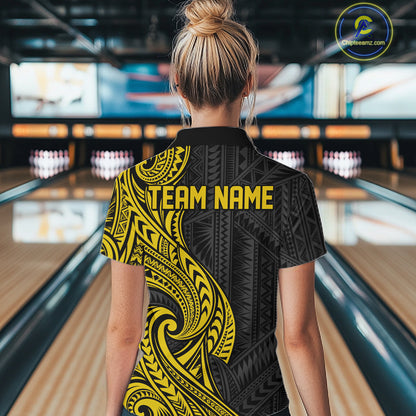 Custom Black And Gold Tribal Bowling Women Quarter-Zip Shirt, Bowling Team League Shirt IPHW12488