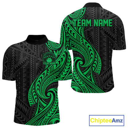 Custom Black And Green Tribal Bowling Men Quarter Zip Shirt, Bowling Team League Shirt IPHW12489