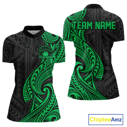 Custom Black And Green Tribal Bowling Women Quarter-Zip Shirt, Bowling Team League Shirt IPHW12489