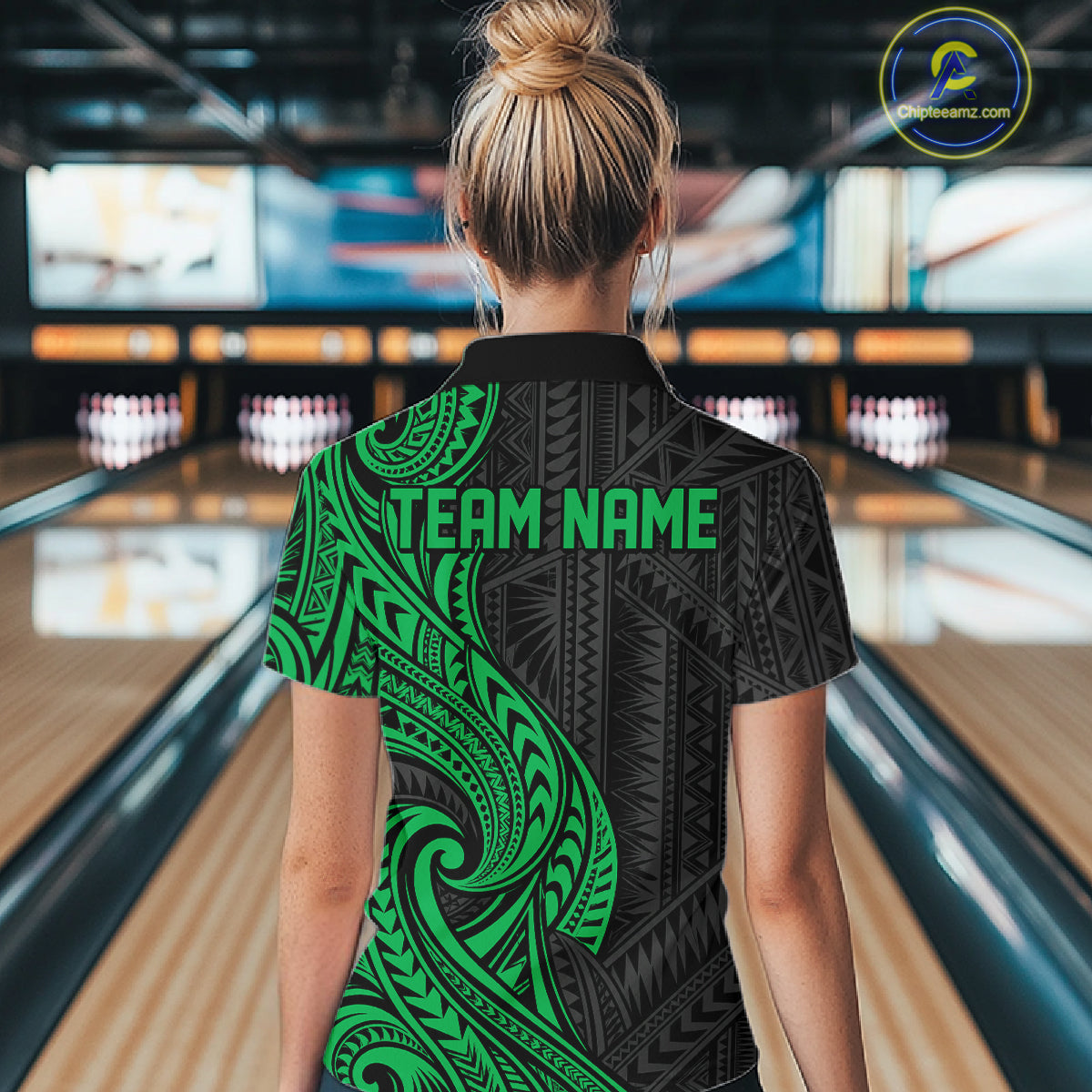 Custom Black And Green Tribal Bowling Women Quarter-Zip Shirt, Bowling Team League Shirt IPHW12489