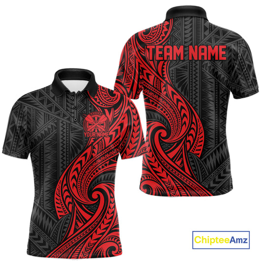 Custom Black And Red Tribal Dart Men Polo Shirt, Dart Team League Shirt IPHW12490
