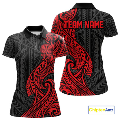Custom Black And Red Tribal Dart Women Polo Shirt, Dart Team League Shirt IPHW12490