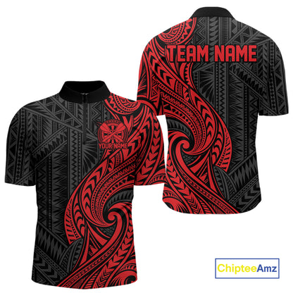 Custom Black And Red Tribal Dart Men Quarter Zip Shirt, Dart Team League Shirt IPHW12490