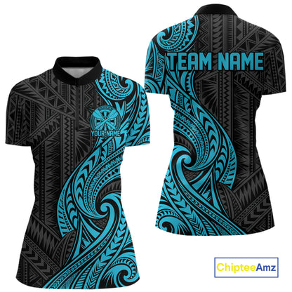 Custom Black And Turquoise Tribal Dart Women Quarter-Zip Shirt, Dart Team League Shirt IPHW12491
