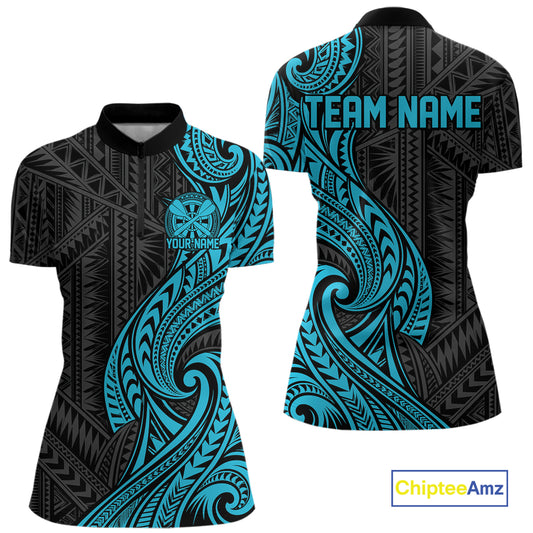 Custom Black And Turquoise Tribal Dart Women Quarter-Zip Shirt, Dart Team League Shirt IPHW12491