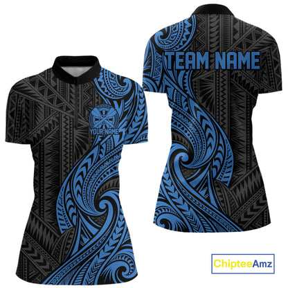 Custom Black And Blue Tribal Dart Women Quarter-Zip Shirt, Dart Team League Shirt IPHW12492