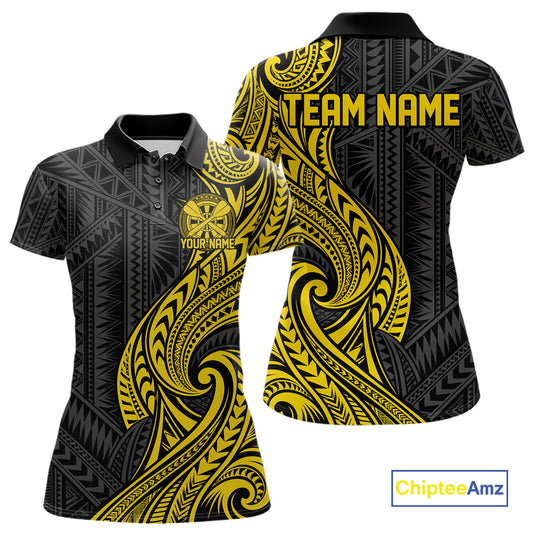Custom Black And Gold Tribal Dart Women Polo Shirt, Dart Team League Shirt IPHW12493