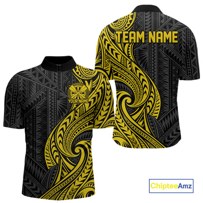 Custom Black And Gold Tribal Dart Men Quarter Zip Shirt, Dart Team League Shirt IPHW12493