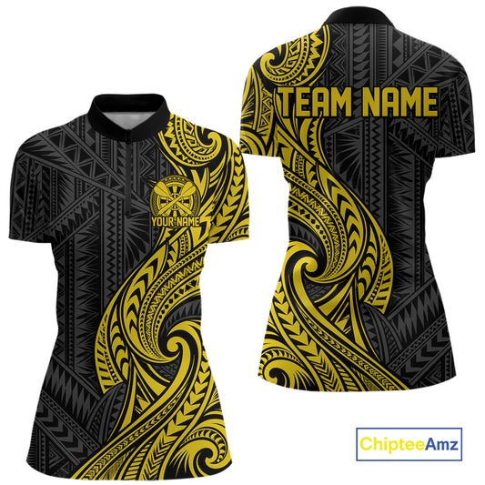 Custom Black And Gold Tribal Dart Women Quarter-Zip Shirt, Dart Team League Shirt IPHW12493