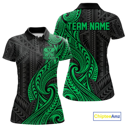 Custom Black And Green Tribal Dart Women Polo Shirt, Dart Team League Shirt IPHW12494