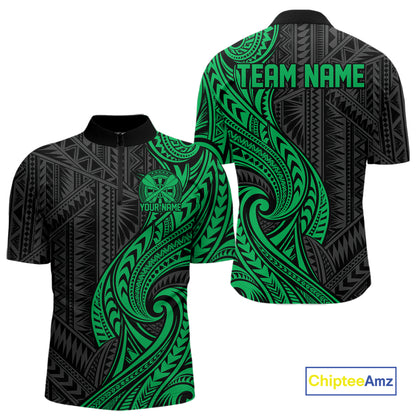 Custom Black And Green Tribal Dart Men Quarter Zip Shirt, Dart Team League Shirt IPHW12494