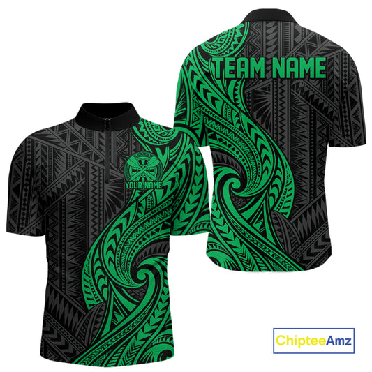 Custom Black And Green Tribal Dart Men Quarter Zip Shirt, Dart Team League Shirt IPHW12494