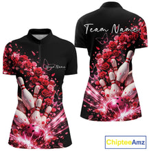 Load image into Gallery viewer, Custom Red Roses And Butterfly Women Bowling Shirt, Flower Ladies Bowling League Shirt IPHW10884
