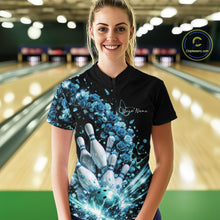 Load image into Gallery viewer, Custom Blue Roses And Butterfly Women Bowling Shirt, Flower Ladies Bowling League Shirt IPHW10885