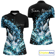 Load image into Gallery viewer, Custom Blue Roses And Butterfly Women Bowling Shirt, Flower Ladies Bowling League Shirt IPHW10885
