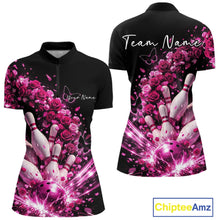 Load image into Gallery viewer, Custom Pink Roses And Butterfly Women Bowling Shirt, Flower Ladies Bowling League Shirt IPHW10887