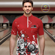 Load image into Gallery viewer, Red Custom Drunk Bowling Ball And Pin Funny Men Quarter-Zip Shirt, Bowling And Beer Jersey IPHW11232