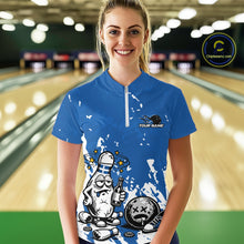 Load image into Gallery viewer, Blue Custom Drunk Bowling Ball And Pin Funny Women Quarter-Zip Shirt, Bowling And Beer IPHW11233