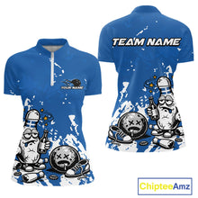 Load image into Gallery viewer, Blue Custom Drunk Bowling Ball And Pin Funny Women Quarter-Zip Shirt, Bowling And Beer IPHW11233