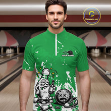 Load image into Gallery viewer, Green Custom Drunk Bowling Ball And Pin Funny Men Quarter-Zip Shirt, Bowling And Beer Jersey IPHW11236