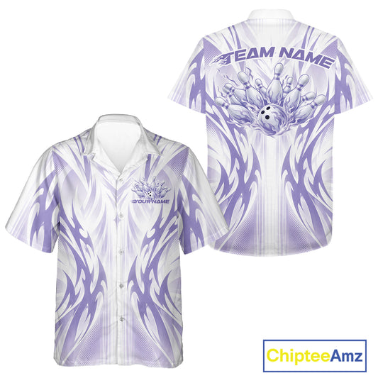 Custom Purple Flame Tribal Bowling Men And Women Button Up Shirt, Bowling League Shirt Team Jersey IPHW12129