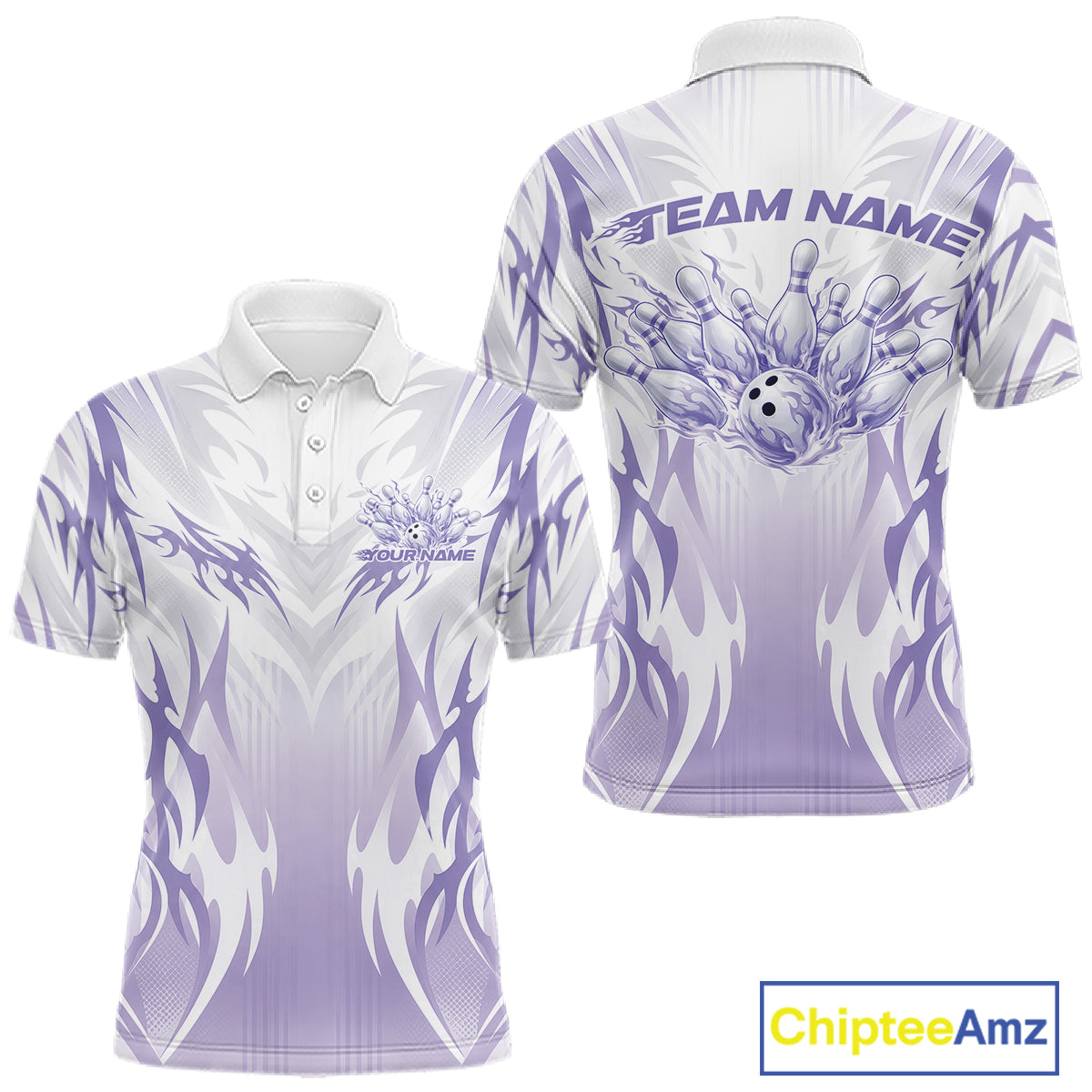 Custom Purple Flame Tribal Bowling Men Polo Shirt, Bowling League Shirt Team Jersey IPHW12129
