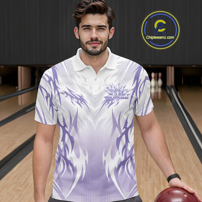 Custom Purple Flame Tribal Bowling Men Polo Shirt, Bowling League Shirt Team Jersey IPHW12129