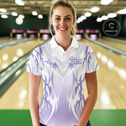 Custom Purple Flame Tribal Bowling Women Polo Shirt, Bowling League Shirt Team Jersey IPHW12129