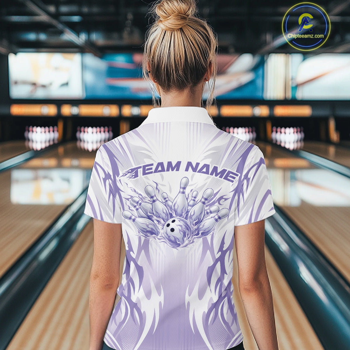 Custom Purple Flame Tribal Bowling Women Quarter-Zip Shirt, Bowling League Team Shirt IPHW12129