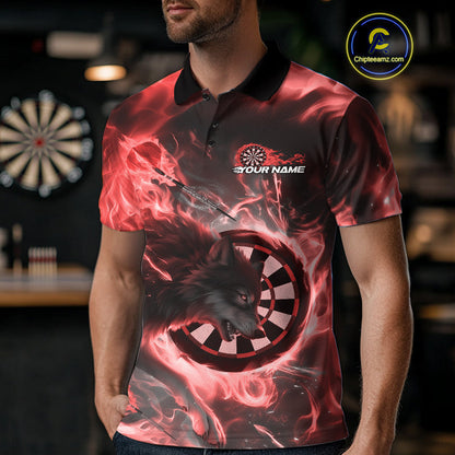 Custom Red Fire Flame Dart Wolf Men Polo Shirts, Dart League Shirt Team Jerseys IPHW10004
