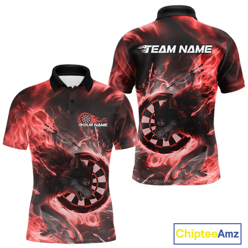 Custom Red Fire Flame Dart Wolf Men Polo Shirts, Dart League Shirt Team Jerseys IPHW10004