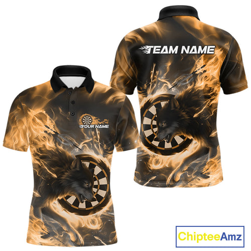 Custom Yellow Fire Flame Dart Wolf Men Polo Shirts, Dart League Shirt Team Jerseys IPHW10005