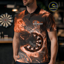 Load image into Gallery viewer, Custom Orange Fire Flame Dart Wolf Men Polo Shirts, Dart League Shirt Team Jerseys IPHW10006