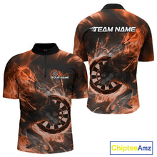 Load image into Gallery viewer, Custom Orange Fire Flame Dart Wolf Men Quarter-Zip Shirts, Dart League Shirt Team Jerseys IPHW10006