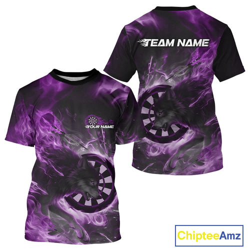 Custom Purple Fire Flame Dart Wolf Men T-Shirts, Dart League Team Jerseys IPHW10008