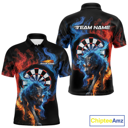 Custom Orange And Blue Smoke Flame Wolf Dart Team Men Polo Shirts, Fire Dart Jerseys IPHW10009
