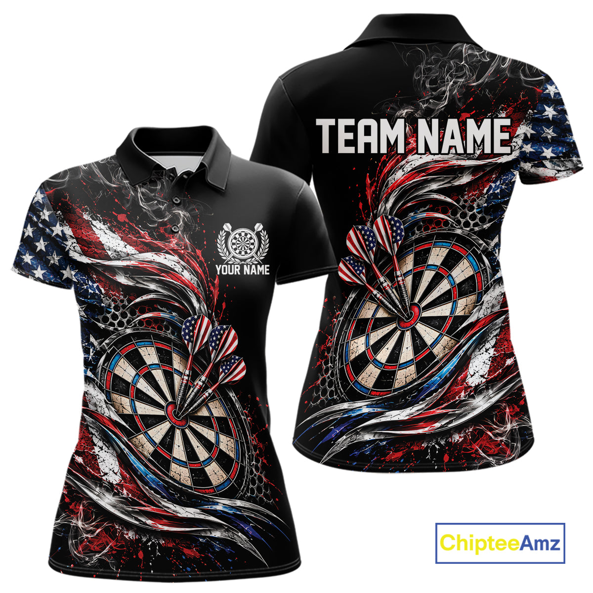 Custom Patriotic Smoke American Flag Bullseye Dart Women Polo Shirt, Dart Jersey IPHW12516