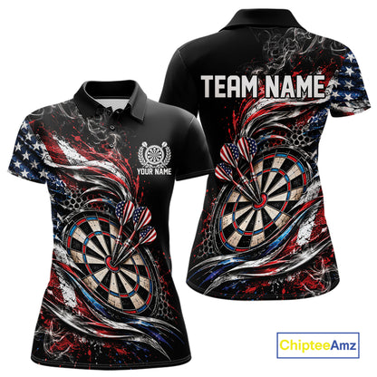 Custom Patriotic Smoke American Flag Bullseye Dart Women Polo Shirt, Dart Jersey IPHW12516