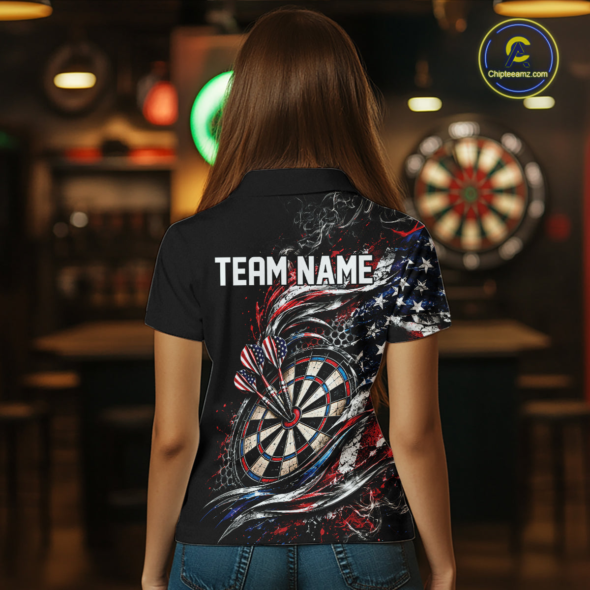 Custom Patriotic Smoke American Flag Bullseye Dart Women Polo Shirt, Dart Jersey IPHW12516