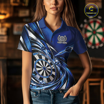 Custom Blue Dart Polo Shirt For Women, Dart Tournament Shirt Dart Team Jersey IPHW12553