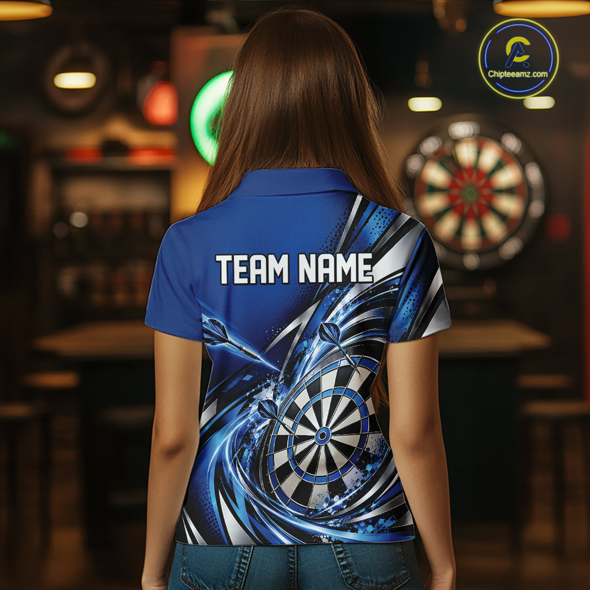 Custom Blue Dart Polo Shirt For Women, Dart Tournament Shirt Dart Team Jersey IPHW12553