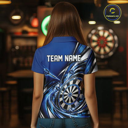 Custom Blue Dart Polo Shirt For Women, Dart Tournament Shirt Dart Team Jersey IPHW12553