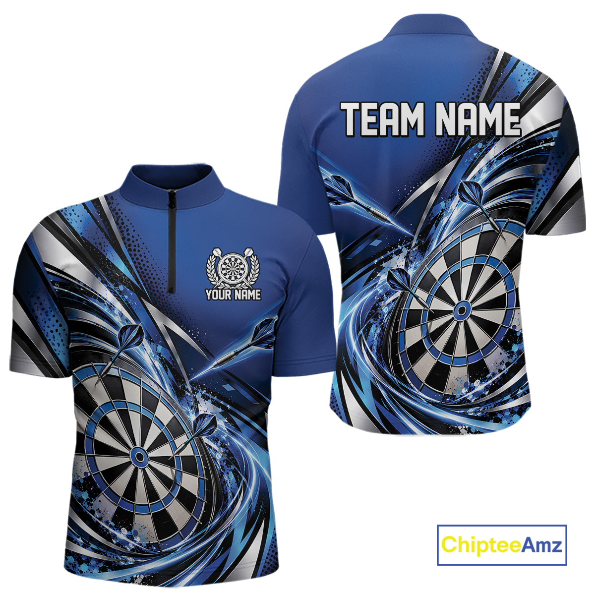 Custom Blue Dart Quarter Zip Shirt For Men, Dart Tournament Shirt Dart Team Jersey IPHW12553