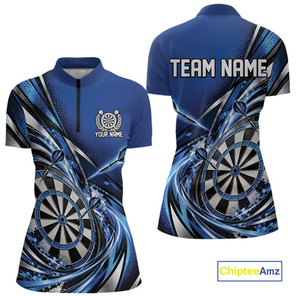 Custom Blue Dart Quarter-Zip Shirt For Women, Dart Tournament Shirt Dart Team Jersey IPHW12553