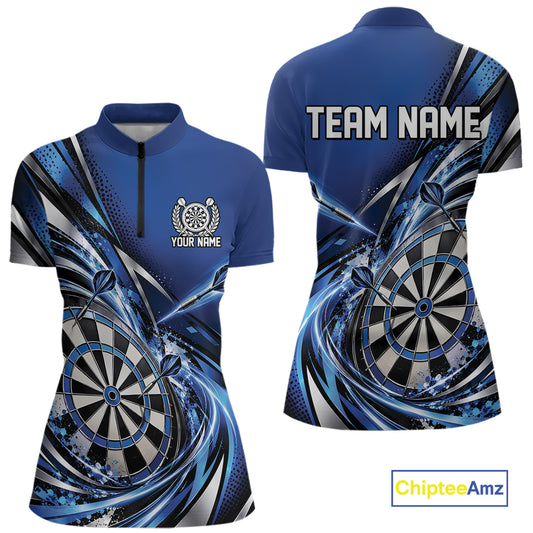 Custom Blue Dart Quarter-Zip Shirt For Women, Dart Tournament Shirt Dart Team Jersey IPHW12553