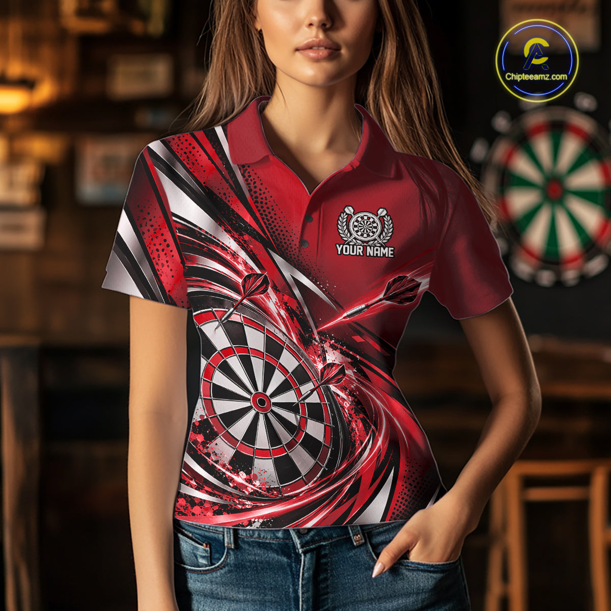 Custom Red Dart Polo Shirt For Women, Dart Tournament Shirt Dart Team Jersey IPHW12554